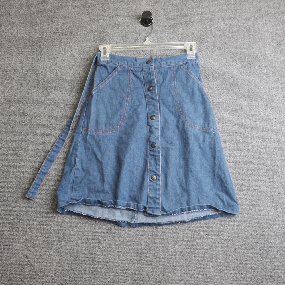 VTG Denim Pencil Skirt Womens 14 Blue Button Front A‎ Line High Casual Classic